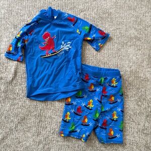 JoJo Maman Bébé Dino Rashguard Swim Set Blue 2-Piece Toddler 2-3 Years